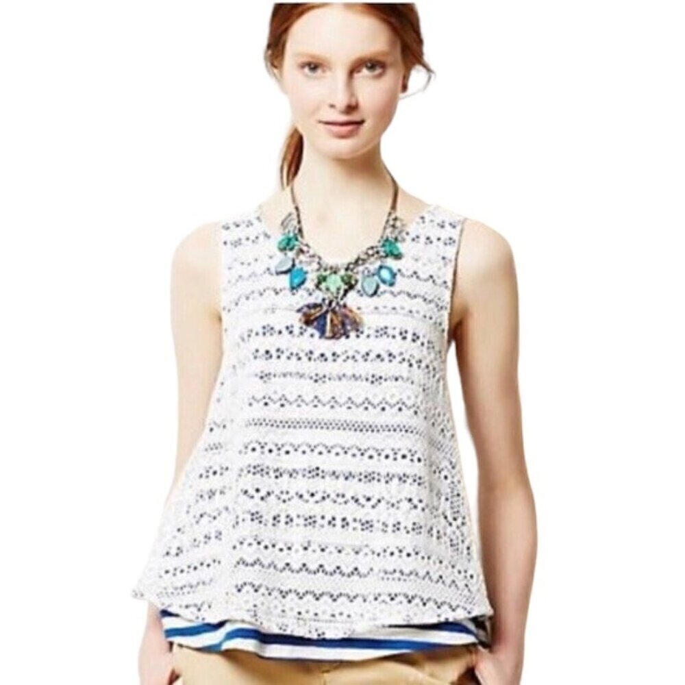 Anthropologie Postmark Crochet Lace Overlay Striped Swing Tank Top - Size XS